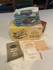 Vintage Sunbeam Shot of Steam Iron Heavy Duty Aqua Teal Fabric Cord - Works picture