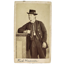 Named Working Man CDV Photo c1875 Studio Pedestal Guy with Pocket Watch B3470 picture