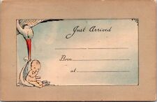 Birth Announcement, Stork Delivers Baby Vintage Postcard S60 picture