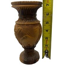 Hand Carved Olive Wood Vase Bethlehem Israel Decor Collectible Vintage 1960s picture