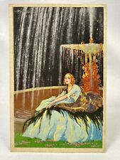 Artist Adolfo Busi | Art Deco Bright Colors | Sad Lady Wet By Fountain | 1920s picture