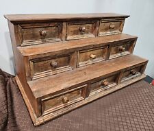 Vintage Rustic Hand Made Wooden Storage Step Box W/Drawers India picture