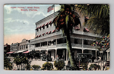 Postcard 1915 FL Hotel Palms Horse Buggy Cars People West Palm Beach Florida picture