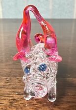 Vintage Hand Blown Spun Glass Art Clear Pig Miniature Pink Wings/Tail/Ears picture