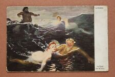 Witch Nymph Nude Mermaid. Sea Devil. Magic world. Waves. Antique postcard 1910s picture