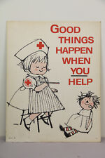 VINTAGE RED CROSS BOARD SIGN 1961 GOOD THINGS HAPPEN WHEN YOU HELP POSTER RETRO picture