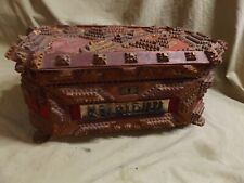 Antique Tramp Art Folk Art Handmade Jewelry Box w Losses Woman's Name needs work picture