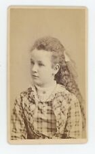 Antique CDV Circa 1870s Beautiful Young Girl With Long Curly Hair In Dress picture