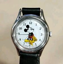 Vintage Mickey Mouse Watch with Black Leather Band Disney Classic picture