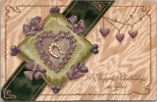c1910s HAPPY BIRTHDAY Postcard Horseshoe / Violet Flowers - PFB Embossed 8038 picture