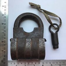 1850's Iron padlock or lock with original SCREW TYPE key nice decorative shape. picture