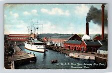 Bremerton WA-Washington, USS New York Entering Dry Dock, Vintage Postcard picture
