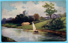 ART, SCENE FROM THE VILLAGE STREAM. VINTAGE PC. USED 2878 picture