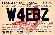 1937 Postcard Ham Radio QSL Call Card Tuscaloosa Alabama W7FXF W4EBZ picture
