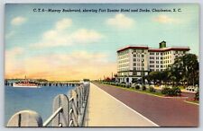 South Carolina Charleston Murray Boulevard Fort Sumter Hotel Vintage Postcard picture
