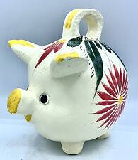 Vintage Retro Chalkware/Plaster Hand Painted Floral Piggy Bank From Mexico picture