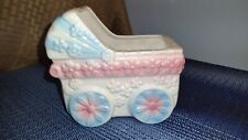 Vintage Japan CAFFCO Ceramic Baby Buggy Planter, Pink/Blue Glossy, 4 1/4