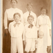 c1910s Lovely Family 6 Siblings Portrait RPPC Boys Girls Baby Traveling PC A251 picture