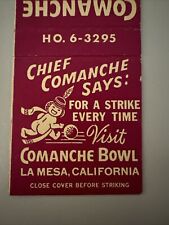 Vintage 1950s Comanche Bowl Matchbook Cover La Mesa CA Midcentury Bowling picture
