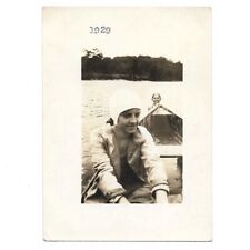 Vintage Snapshot Photo Young Lady Canoeing 1929 Lake River Summer Rowing Girl picture