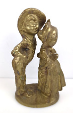 Vintage Solid Brass Statue Boy Girl Kissing India 9.5