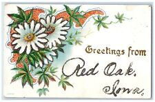 c1910 Greetings From Red Oak Iowa Glitter Flower Embossed Vintage IA Postcard picture