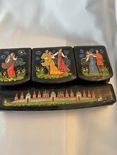 Vintage Russian Lacquer Fairytale Jewelry Box w/ 4 Compartments picture