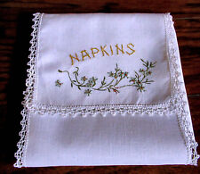 6 Handmade Madeira Whitework Napkins in Silk Embroidered Folder picture