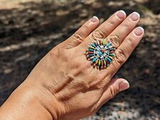 Zuni Petite Needlepoint Ring Multi Stones Cluster Native American Jewelry Sz 8.5 picture