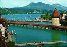 Lucerne, Chapel Bridge, Water Tower, and Rigi Postcard Unposted Globetrotter picture