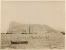 Gibraltar rock view ships boats antique albumen photo picture