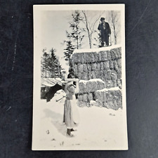 ANTIQUE WWI-ERA RPPC REAL PHOTO POST CARD WIFE WITH ROLLING PIN - HUSBAND ON HAY picture
