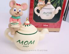 Hallmark MOM 1997 Mouse on Teapot Drinking Tea Keepsake Ornament QX6525 NOB picture