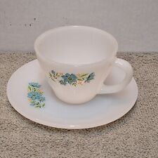 Vintage Fire King Blue Floral Cup And Saucer Anchor Hocking picture