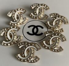 Lot of 9 Chanel Button Gold Tone CC Buttons 17x21 mm Stamped Logo Rhinestones picture