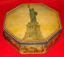 Vintage Loose-Wiles Biscuit Tin w/ Statue of Liberty & Patriotic American Scenes picture