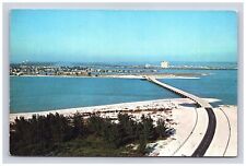 Postcard 1963 FL Clearwater Pass Bridge Highway Water Aerial View Florida   picture