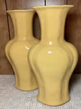 Vase Pair Tall Large 15” Yellow Sunshine Pastel Spring Decor Matching Vintage picture