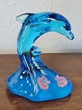 Lenox For Fenton Aqua Glass Dolphin Riding Wave Handpainted Signed 100 Years picture