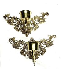 Vintage Ornate Pair of Solid Brass Wall Sconce Candlestick Holders picture
