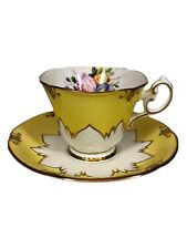 Vintage Paragon Yellow and White Teacup Saucer Floral Pink  Gold Trim Bouquet picture