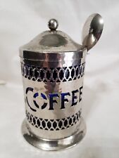 Silverplate Coffee Canister Cobalt Blue Plastic Liner Sheffield England 6” Tall picture