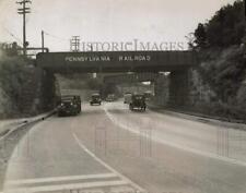 1936 Press Photo Cars Driving Over Pennsylvania Railroad Bridge in Lemoyne picture