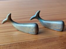 Pair of Vintage Brass Whale Figurines made in Hong Kong 3 3/4