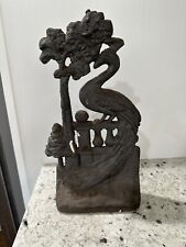 Antique Cast Iron Peacock On Fence Doorstop Rare 5lb, 13x7” picture