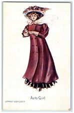 c1910's Pretty Auto Girl Dress Big Hat Posted Antique Postcard picture