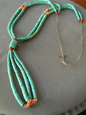 Older Santo Domingo Native American Turquoise Spiny Oyster Jacla Bead Necklace picture