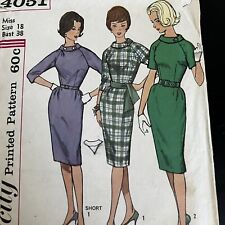 Vintage 1960s Simplicity 4051 Mod Roll Type Collar Dress Sewing Pattern 18 CUT picture