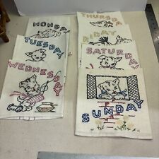 Lot of 7 VTG Kitchen Dish Towels Days of the Week Hand Embroidered Cats Kittens picture