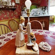 Beautiful Vintage 50 yr 1970 Figural Lamp Lady with Child & Duck at the Fountain picture